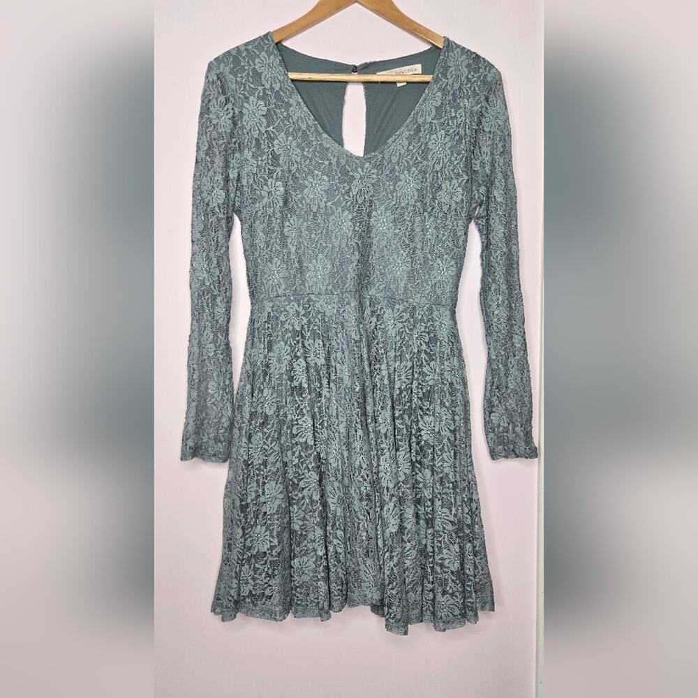 REWIND Women's Sage Green Long Sleeve Fit and Flare Lace Dress Size Small